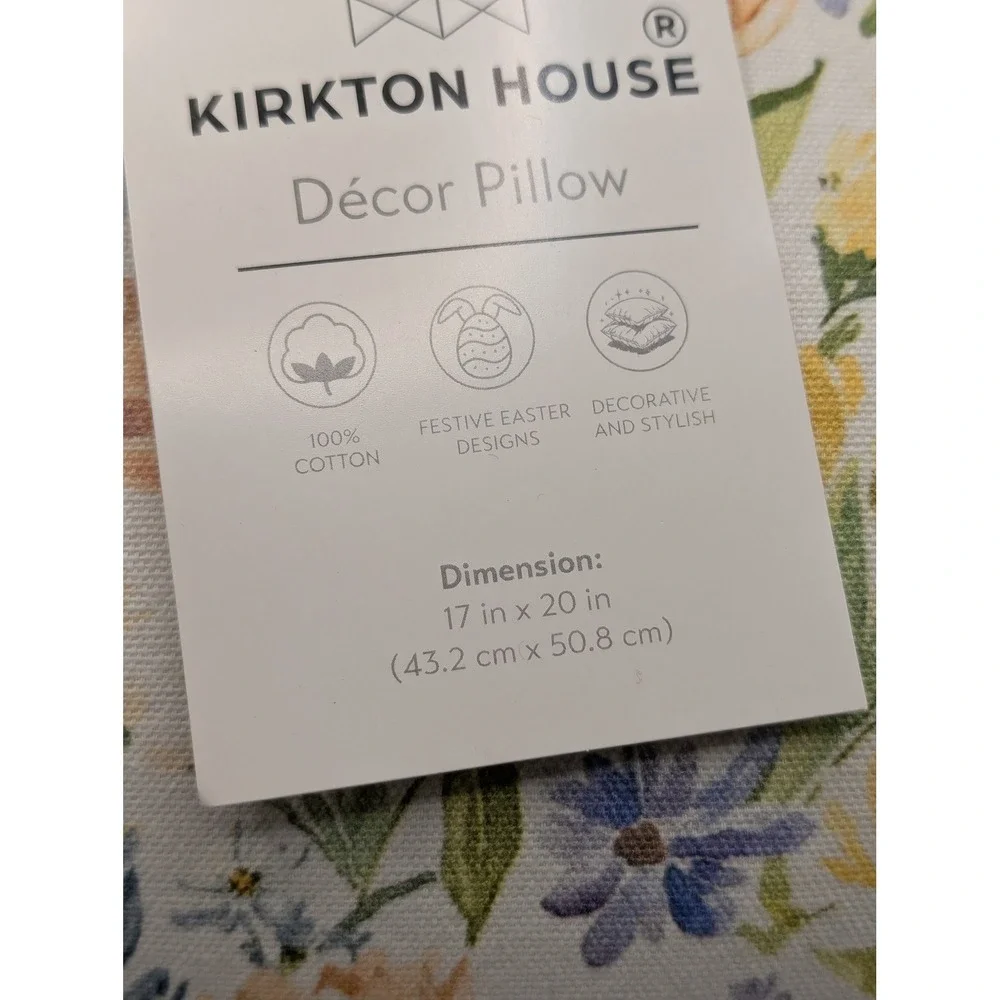 Kirkton House Easter Bunny Floral Decorative Pillow‎ 17x20 Cotton Spring Decor